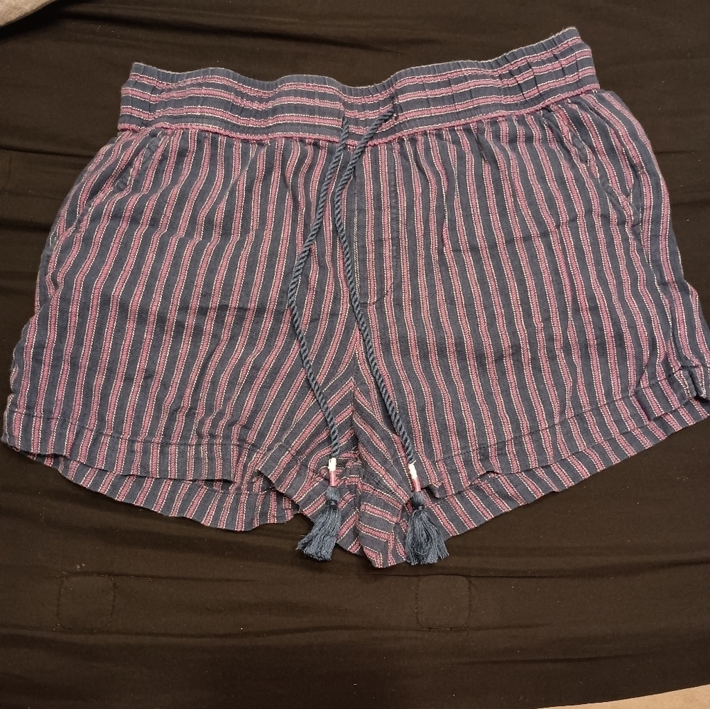 Gap Women's Size Medium Linen Blend Pull On Shorts Navy Blue Pink Stripe - Picture 1 of 7